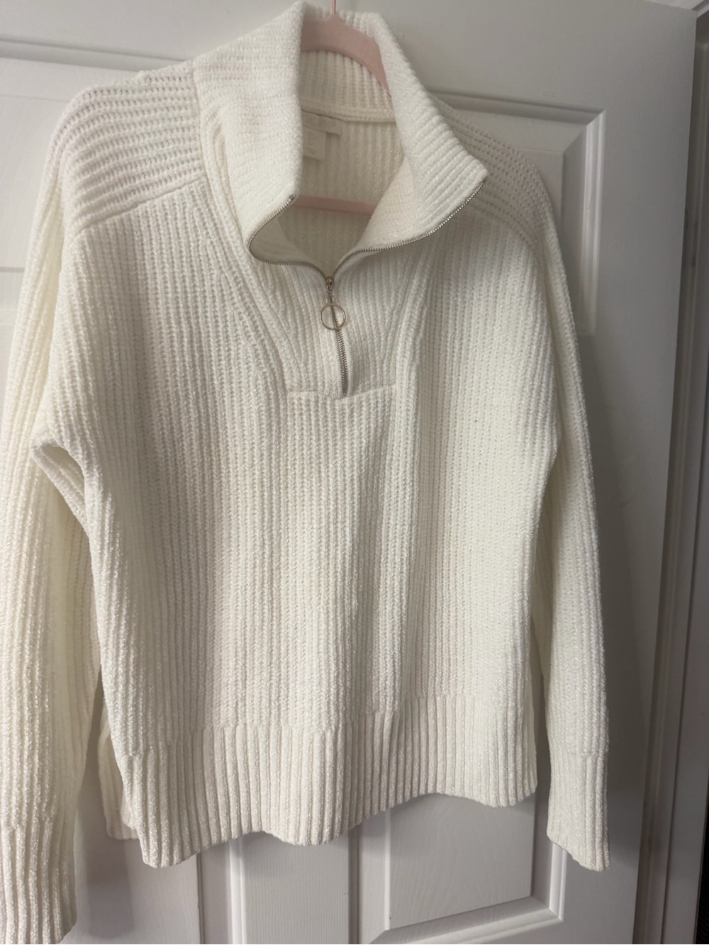 Christian Siriano Cream Ribbed Half-Zip Turtleneck Sweater - Picture 2 of 6